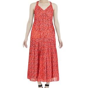 Joie Bondi Tiered Sundress Maxi Midi Dress red cheetah print 100% cotton